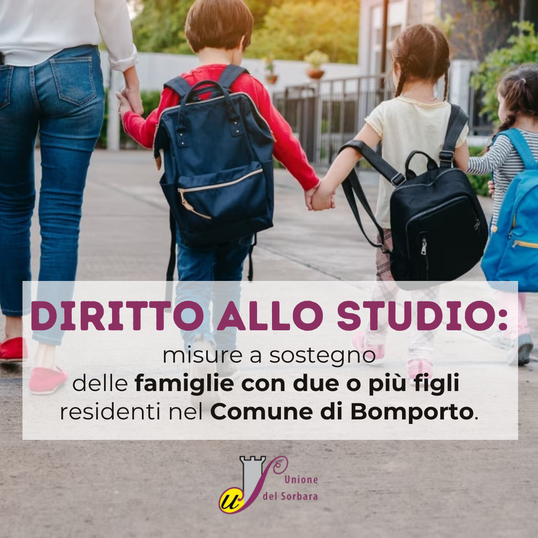 Diritto allo studio: Misure a sostegno delle famiglie con due o più figli residenti a Bomporto foto 